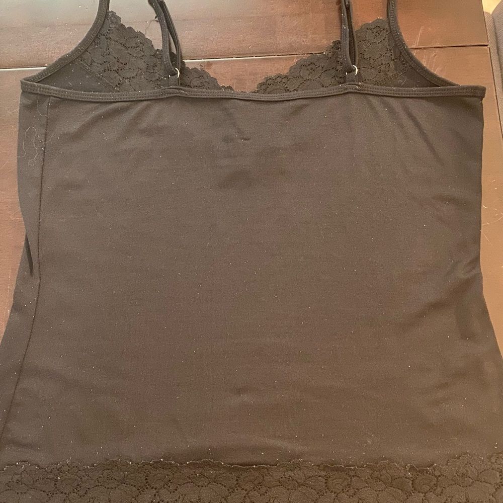 White House Black Market sz. M black wide lace trim Camisole w/adjustable straps - Picture 9 of 12